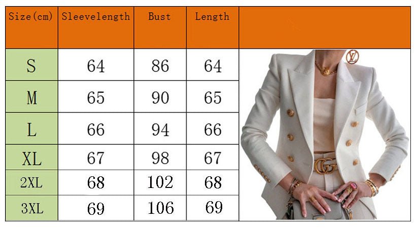 White Blazer Women Slim Elegant Blazers Jacket Women's Fitting Metal Lion Buttons Double Breasted Blazer Femme