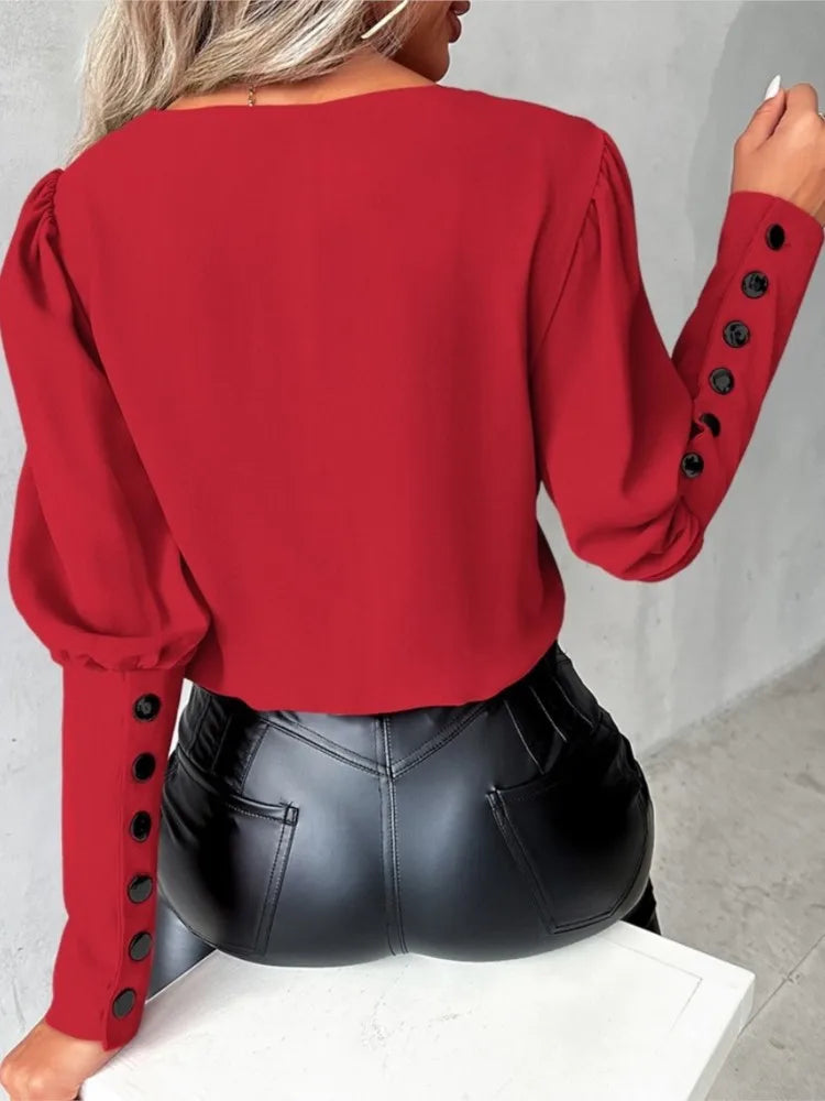 Fashion White Blouse Women 2024 Long Sleeve V Neck Casual Pullover Elegant Office Lady Pink Tops Shirts Femme