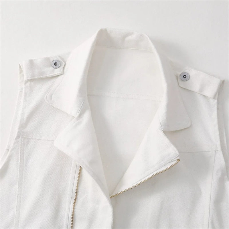 Women's Zipper Denim Sleeveless Vest Jean Jacket Fashion Waistcoat 2022 New Summer Vest Coat Outwear White Coats S-5XL