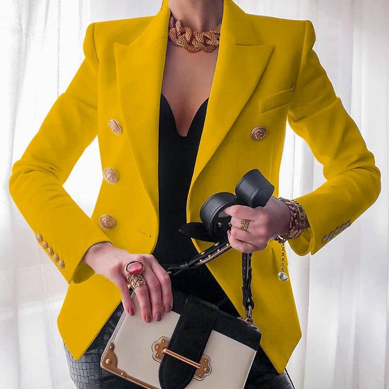 White Blazer Women Slim Elegant Blazers Jacket Women's Fitting Metal Lion Buttons Double Breasted Blazer Femme