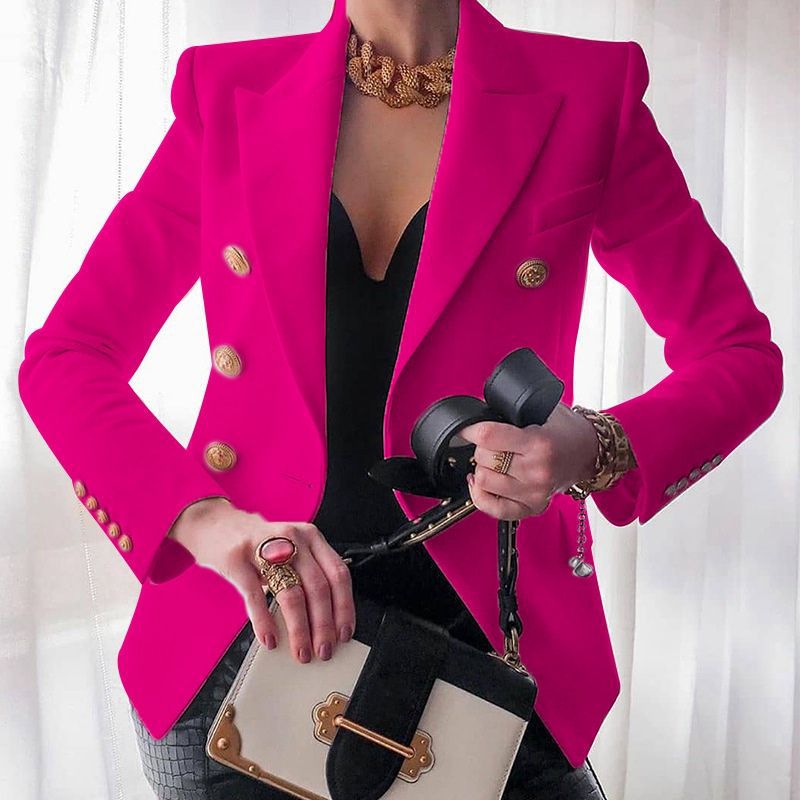 White Blazer Women Slim Elegant Blazers Jacket Women's Fitting Metal Lion Buttons Double Breasted Blazer Femme