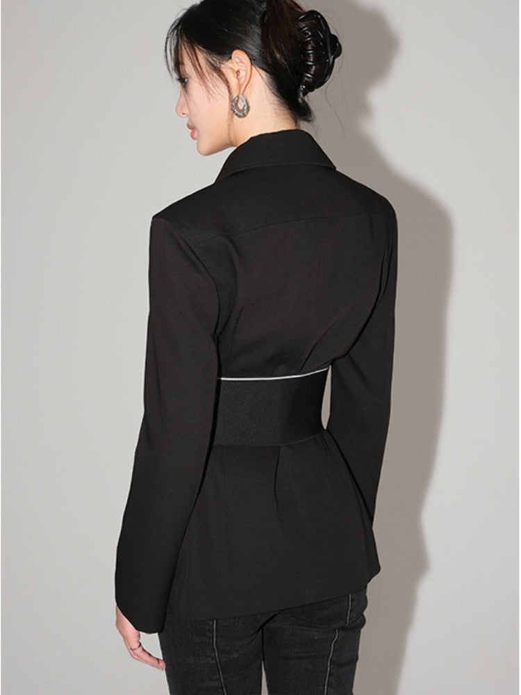 New Slim Waist V-neck Thin Blazers Casual Women's Black Suit Office Lady Tops Quality Jackets