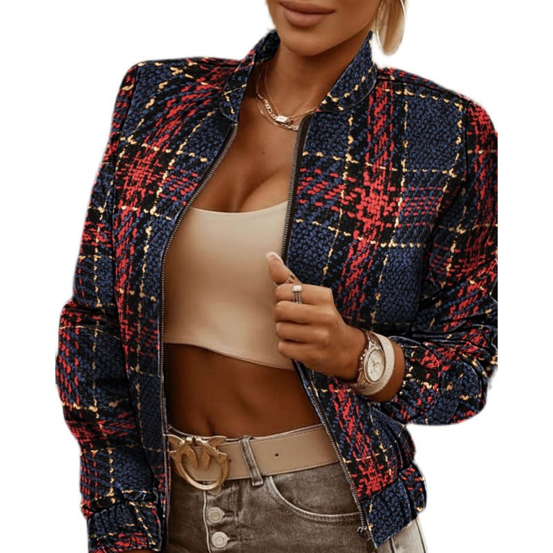 Zipper decoration long-sleeved cardigan jacket small outside