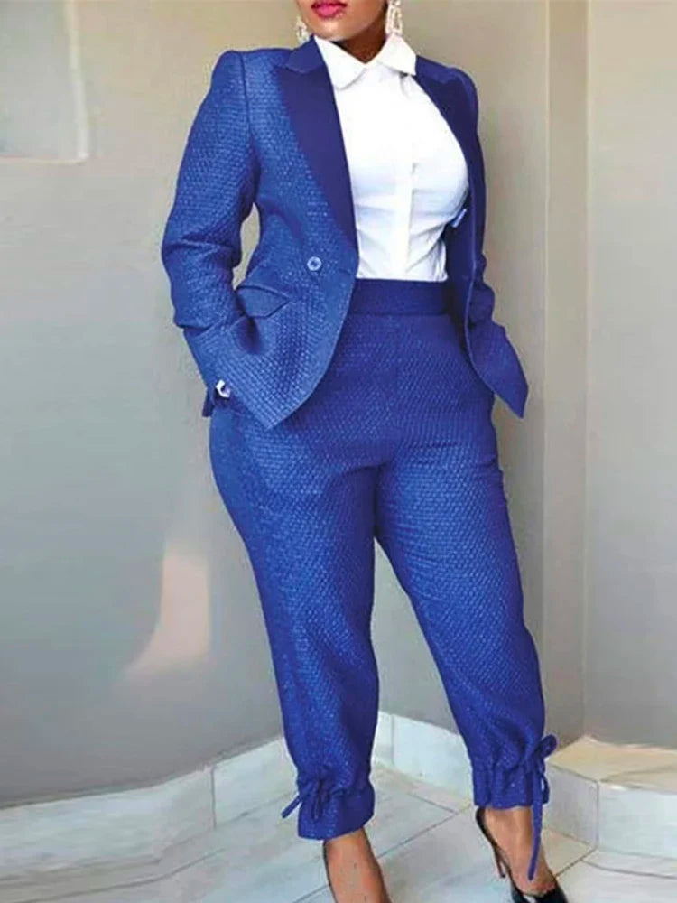 Casual Women Suits 2 Piece Blazer Sets Elegant Jacket Haren Pants Suit Professional Party Business Outfits Spring Fall Orange