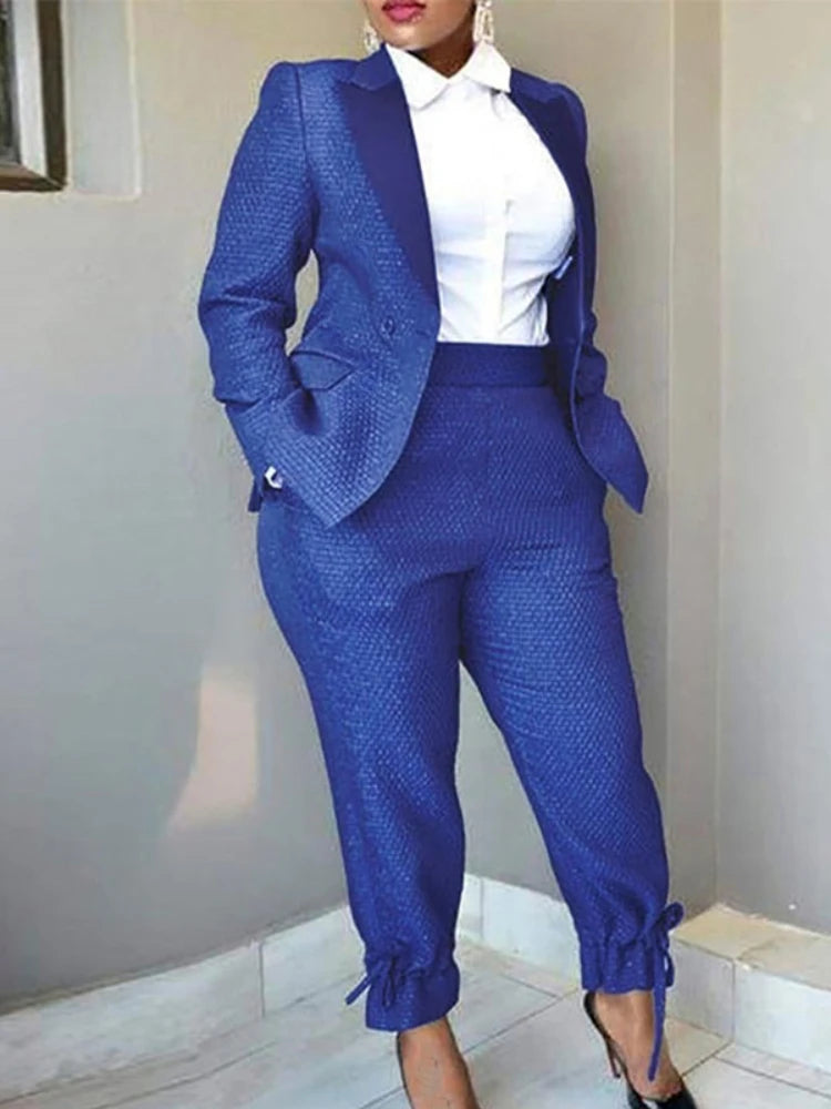 Casual Women Suits 2 Piece Blazer Sets Elegant Jacket Haren Pants Suit Professional Party Business Outfits Spring Fall Orange