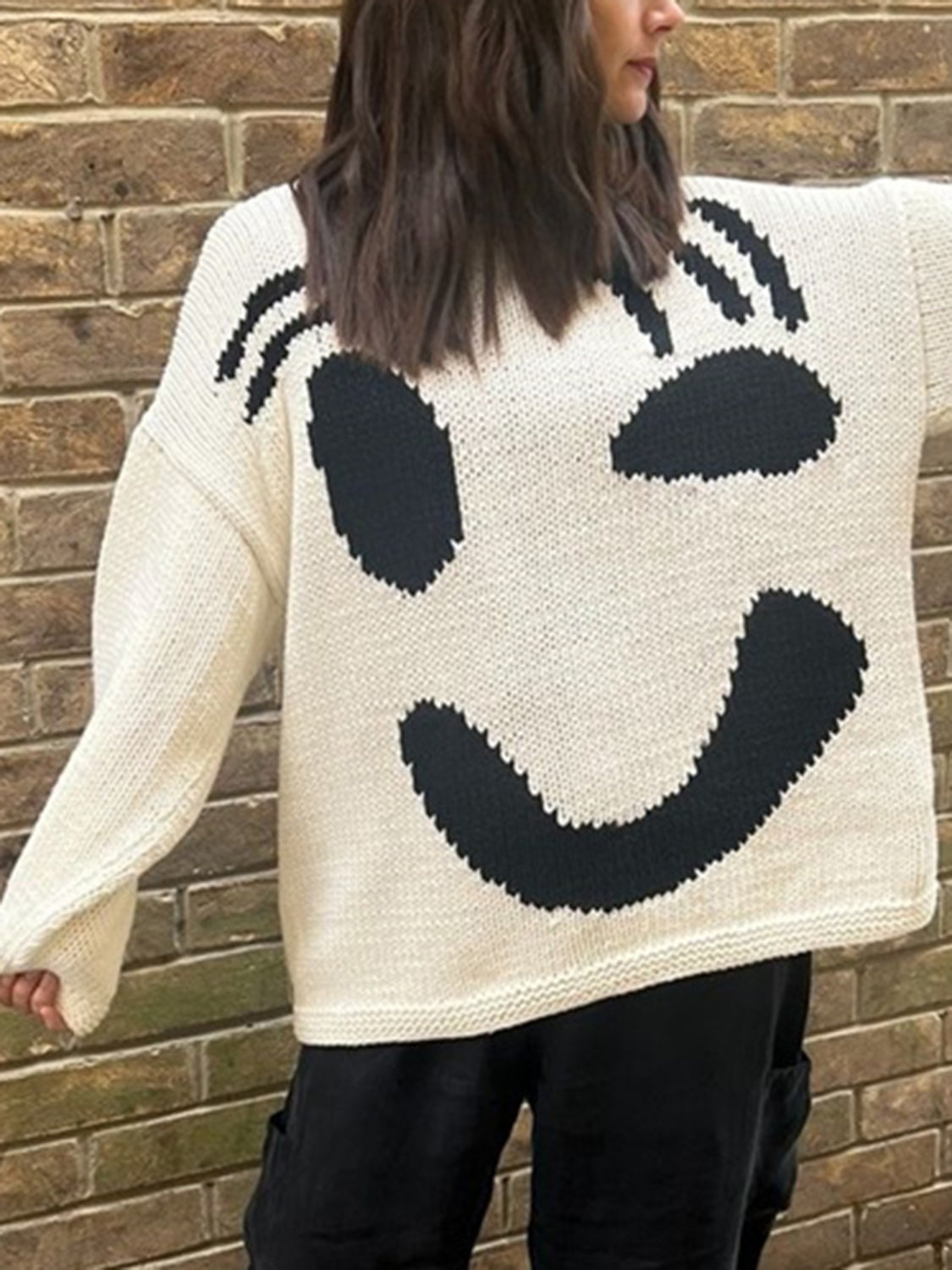 Contrast Drop Shoulder Long Sleeve Sweater